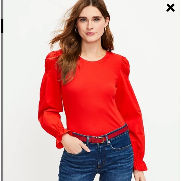 LOFT Tops - NWT Loft Ruffle Cuff Mixed Media Blouse. Large.